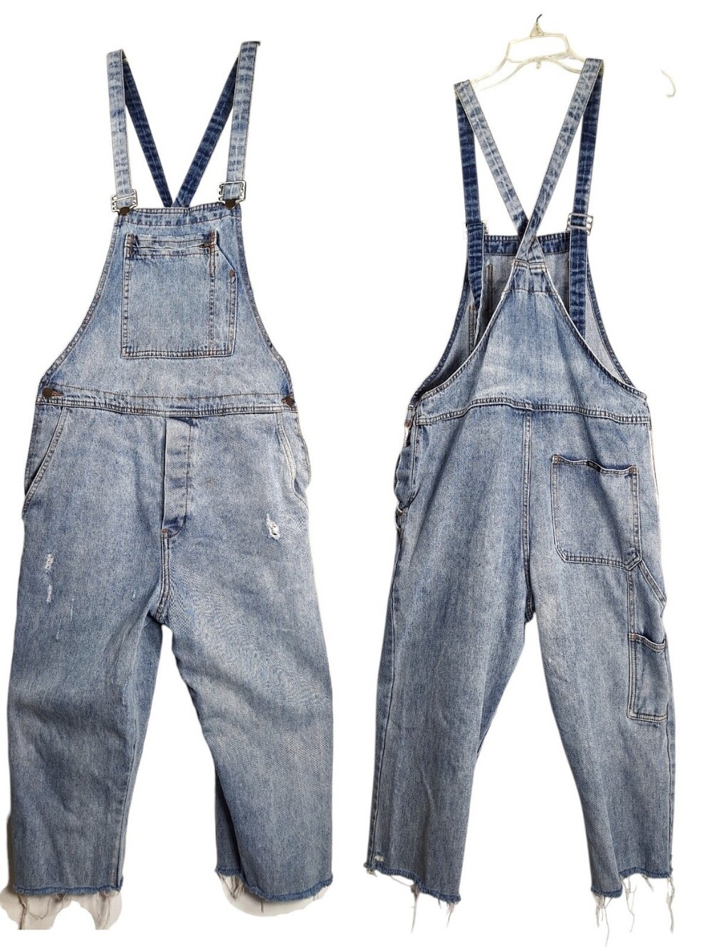 Rollas Trade Overalls Womens Small Blue Denim Workwear Distressed Cropped Farm